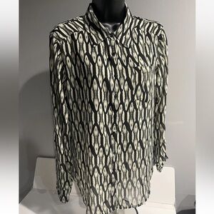 Guess Long Sleeve Sheer Button Up Blouse with Roll Tab Sleeves Women's Large